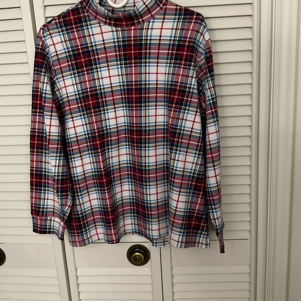 Lands' End Red and Blue Plaid Women's Top
